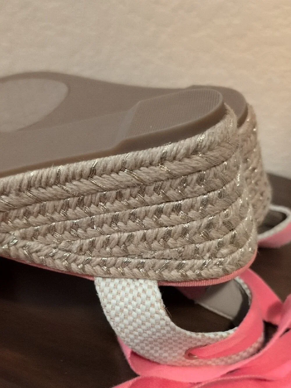 Floral Espadrille Wedges with Pink Ties